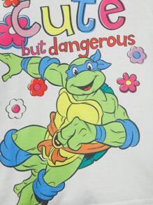 TEENAGE MUTANT NINJA TURTLES X SHEIN Set pigiama con top e pantaloncini con grafica di lettere e cartoni animati per ragazze giovani