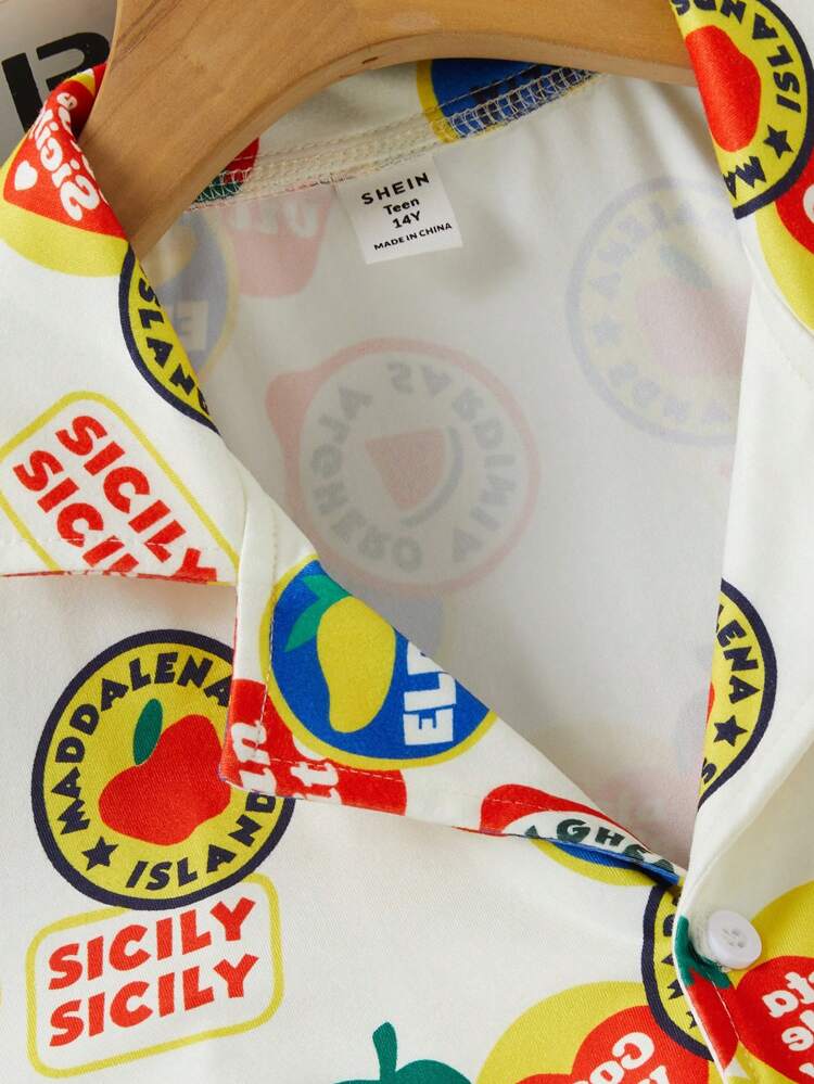 Teen Boy Simple Printed Shorts And Short Sleeve Loose Casual Home Clothes