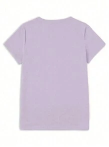 INAWLY 女士夏季短袖字母印花圓領休閒T恤 - 紫色 - 查看 2