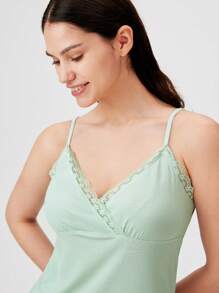 LUVLETTE Wedding Essential Sexy Lace Ribbed Modal Strappy Babydoll Top & Long Airy Women Pajama Set Lingerie As Outerwear