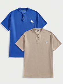 Manfinity Homme 2pcs New Men's Knit Casual Print Short Sleeve POLO Shirt For Daily Wear, Suitable For Summer - Multicolor - View 1