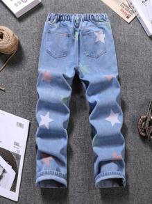 SHEIN Tween Boy Outdoor Casual Distressed Jeans With Washed Star Pattern