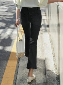 DAZY 女士口袋喇叭牛仔褲，時尚百搭休閒褲 - 黑色 - 查看 2