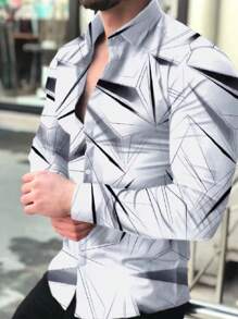 Manfinity AFTRDRK Men's Geometric Printed Casual Long Sleeve Shirt, Spring/Summer - Multicolor - View 1