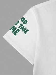 Claim Dot 男士夏季运动休闲宽松趣味宇航员和字母图案印花短袖圆领 T 恤，适合外出、送给朋友 - 白色 - 查看 4