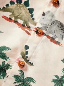Cozy Pixies Baby Boy Casual Cartoon Dinosaur Pattern Turn-Down Collar Short Sleeve Cardigan - Apricot - View 3