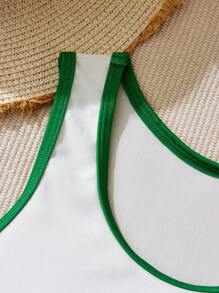 Mr Men Little Miss X SHEIN Tween Girl Cartoon & Letter Printed Ringer One-Piece Swimsuit - Multicolor - View 4