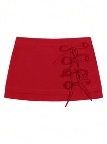 SHEIN EZwear Minifalda de cintura baja con lazo de unicolor para el verano