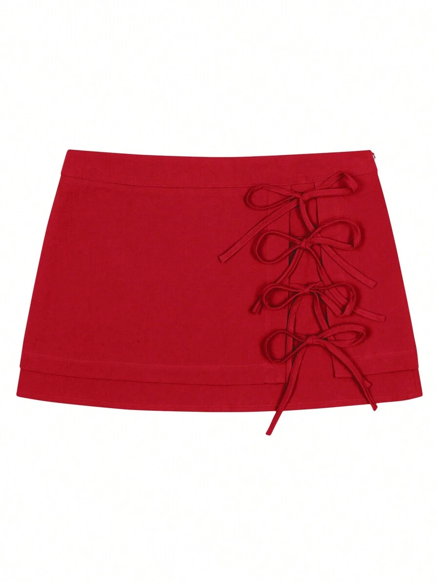 SHEIN EZwear Minifalda de cintura baja con lazo de unicolor para el verano