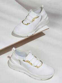 Lace Up Decor Knit Running Shoes Sports Shoes Casual Shoes - White - View 1