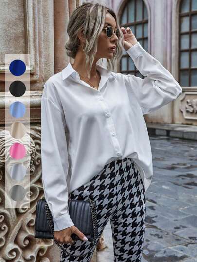 قميص أكمام طويلة بلون أحادي فضفاض مناسب للكاجوال والتنقل، ملابس علوية أكمام طويلة، ملابس رمضان