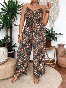 Breezaya Combinaison grande taille décontractée à imprimé fleuri et bretelles pour les vacances - Multicolore - Voir 4