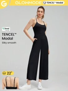 GLOWMODE Modal Treasures Wide-Leg Adjustable Jumpsuit Light Support Yoga Studio Gym Daily - Black - View 1
