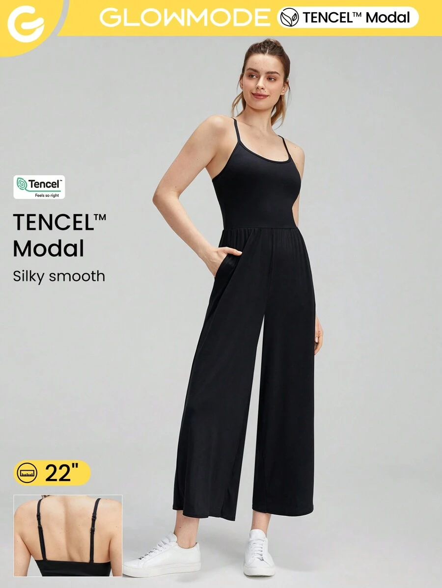 GLOWMODE Modal Treasures Wide-Leg Adjustable Jumpsuit Light Support Yoga Studio Gym Daily - Black - View 1