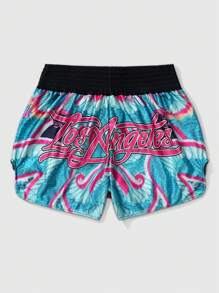 ROMWE MEN Anime 男士格鬥拳擊短褲，適合春夏日常穿著 - 綠色 - 查看 1