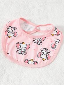 SHEIN Infant And Toddler Girls Summer Pink Elephant Printed Bib And Gloves Set - Pink - View 3