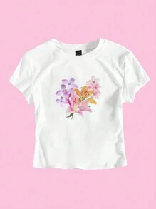 SHEIN Unity 女士夏季白色花朵短肚兜T卹 - 白色 - 查看 3