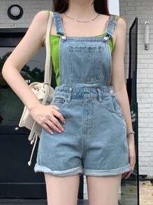DAZY Salopette casual in denim lavato con orli sfilacciati per l'estate