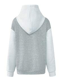 Áo hoodie dây rút màu sắc thông thường dành cho nữ - Xám - Xem 2