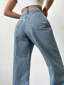 Cottnline Jeans de pierna recta unicolor - Lavado ligero - Ver 5