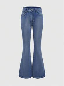 ROMWE Grunge Punk Punk Style Skinny Flared Jeans With Skull Embroidery For Women - Baby Blue - View 2