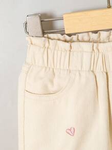 SHEIN 年轻女孩可爱甜美彩虹心印花度假乡村牛仔裤 - 杏色 - 查看 6