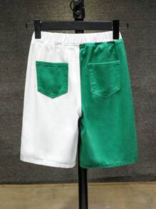 SHEIN Bermudas informales de mezclilla holgadas con pierna recta de bloques de color para niños preadolescentes, para el verano