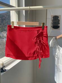 SHEIN EZwear Minifalda de cintura baja con lazo de unicolor para el verano