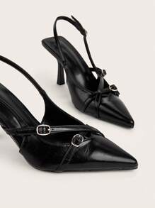 2025秋冬季性感黑色尖头绑带搭扣细高跟凉鞋，适合婚礼派对，优雅女士高跟鞋，高贵典雅