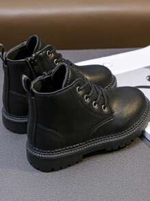 Kids' Boots, Comfortable And Lightweight Side Zipper, Flat Fashion Lace-Up Boys' And Infants' Shoes