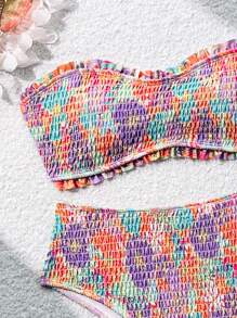 SHEIN Swim Ladies' Resort Floral Print Ruffle Bandeau Bikini Set With Sexy, Summer Beach - Multicolor - View 6