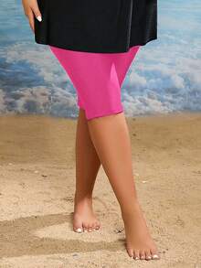 SHEIN Swim Curve 大码女式纯色休闲百慕大短裤、泳裤夏季 - 粉色 - 查看 5