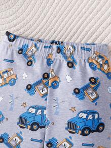 Bé Trai Dễ Thương In Hình Xe Ô Tô Cổ Tròn Tay Ngắn Và Quần Short Bộ Homewear Vừa Vặn, Mùa Hè - Xám - Xem 7
