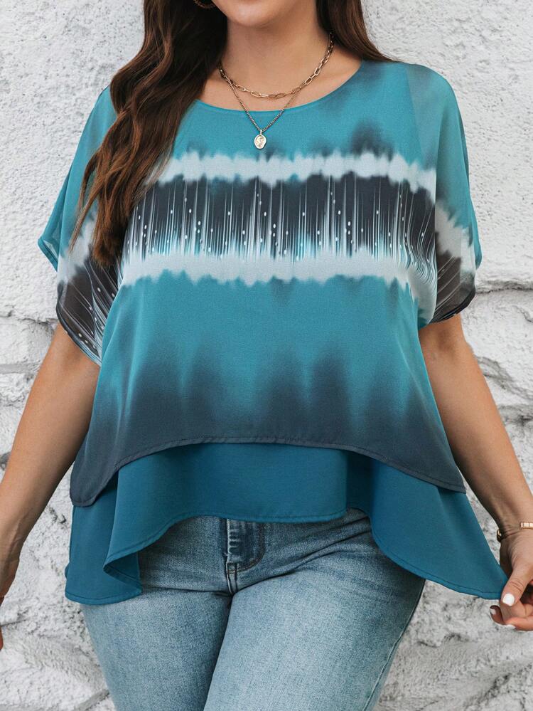 Tie-Dye Double-Layer Plus Size Simple Daily Shirt