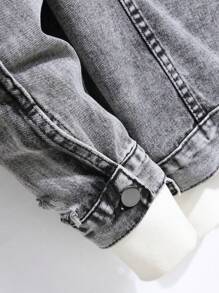 Manfinity EMRG Men Ripped Flap Pocket Denim Jacket Without Hoodie, Plain Grey Party Grunge Rapper Denim Jacket