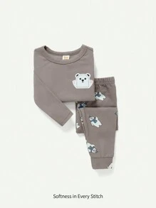 Cozy Pixies Đứa bé trai Vừa Khít Đồ ngủ , Gấu Hoạt hình Mô hình Vòng cổ Áo & Quần có chân Bộ - Xám - Xem 1
