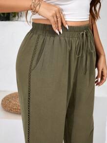SHEIN Frenchy Plus Size Women's Fashionable Loose Solid Color Summer Pants - Army Green - View 4