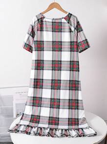 Women's Fashionable Plaid Short-Sleeved Sleepwear Dress - Multicolor - View 2