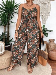 Breezaya Combinaison grande taille décontractée à imprimé fleuri et bretelles pour les vacances - Multicolore - Voir 1