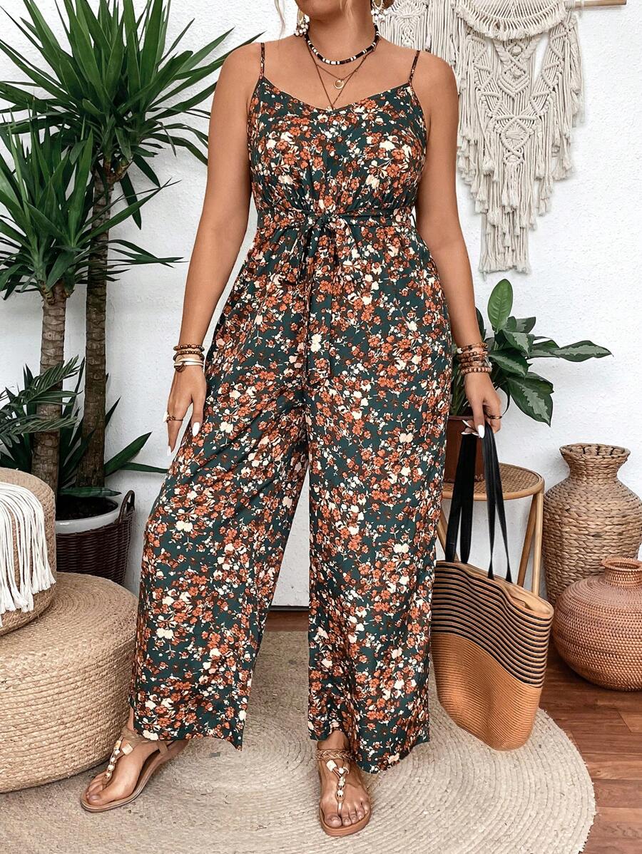 Breezaya Combinaison grande taille décontractée à imprimé fleuri et bretelles pour les vacances - Multicolore - Voir 1