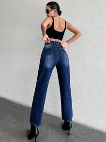 直筒牛仔褲 - 藍色 - 查看 2