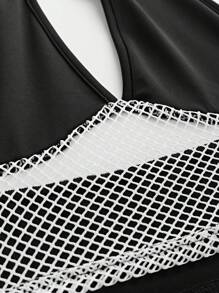 SHEIN Unity ملابس علوية صيف المرأة بقصة مقلوبة الألوان، عميقة الياقة V، ملابس علوية صدرية جذابة على العنق