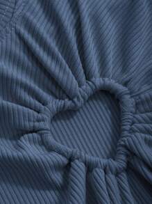 DAZY Women's Sweet And Cool Designer Asymmetrical Short Sleeve T-Shirt With Hollow Out Design, Summer Preppy Tops - Dusty Blue - View 6