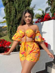 SHEIN SXY Strand Damen Sommerkleidung bohemian Urlaub gelb Muster Quasten-Träger geeignet für einen Frauen Urlaub am Meer - Gelb - Übersicht 4