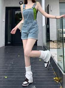 DAZY Salopette casual in denim lavato con orli sfilacciati per l'estate