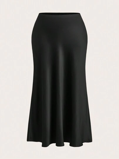 Firerie Plus Size Women's Elegant Loose Black Midi Skirt, Perfect For Leisure, Afternoon Tea, Gatherings And Dates In Summer