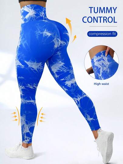 Leggings deportivos sin costuras con efecto tie-dye para mujer