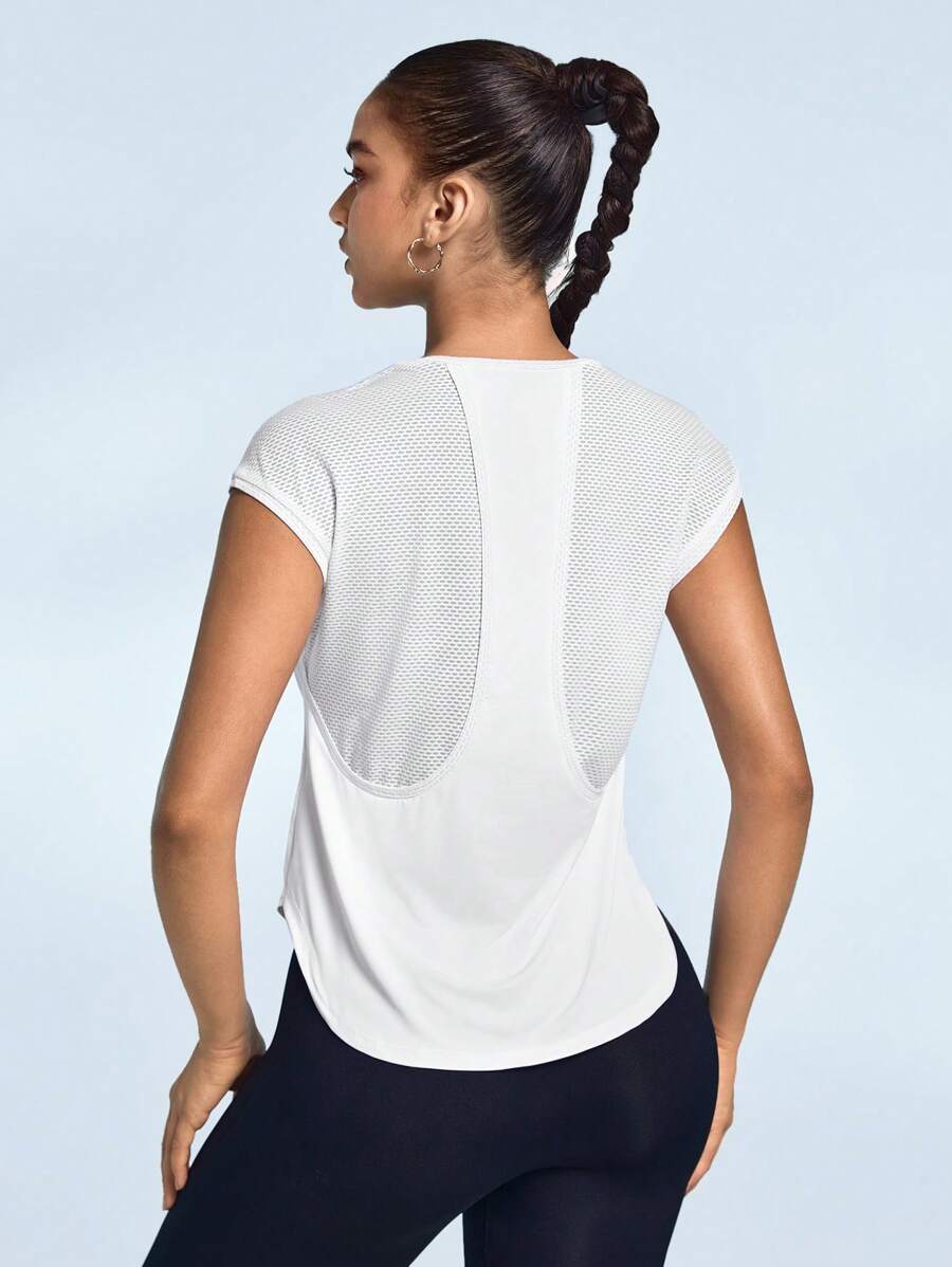 Easithlete Áo lưới thể thao nữ tay ngắn, thiết kế lưng - trắng - Xem 1