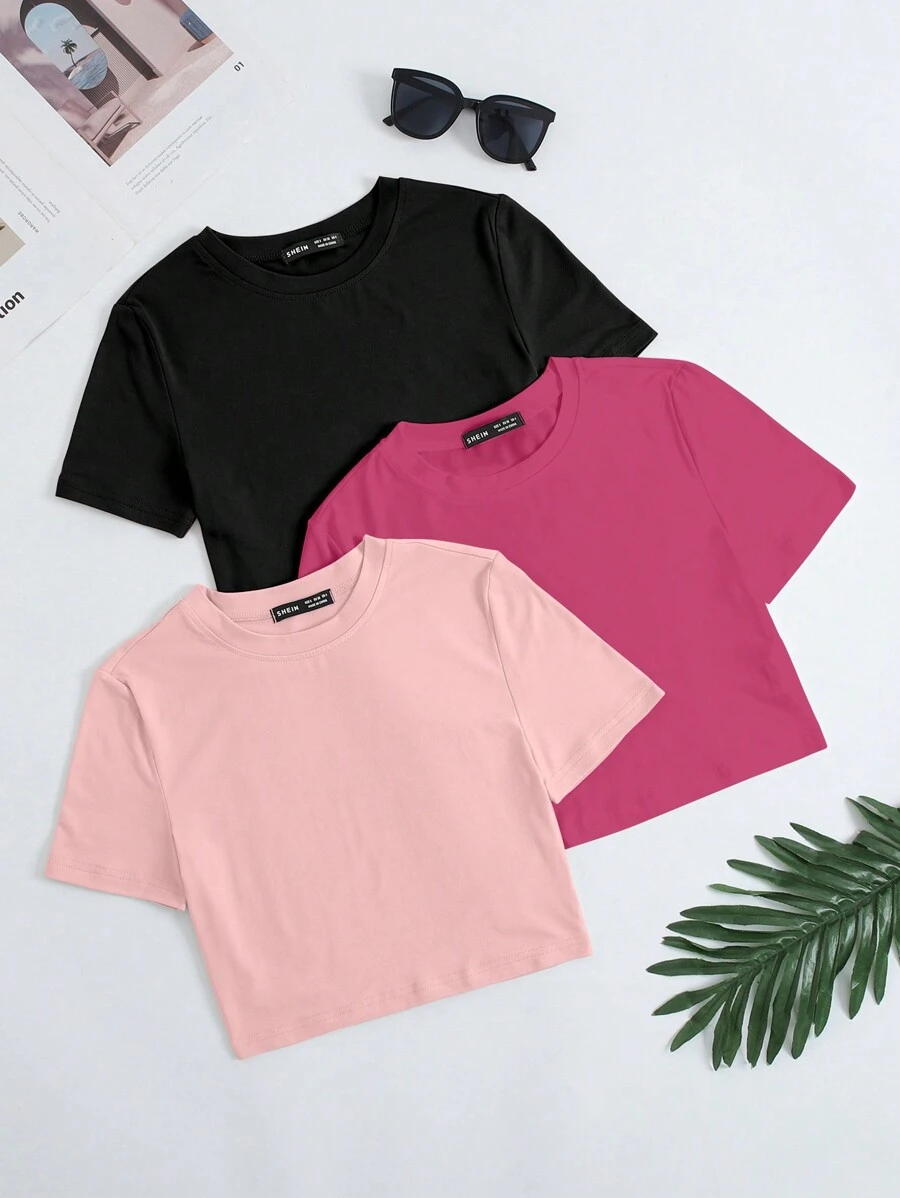 SHEIN Unity Women's Summer Solid Color Round Neck Short Sleeve Casual T-Shirt