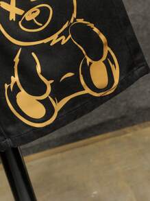 SHEIN Tween Boy Casual & Soft Cotton Cute Bear Print Colorblock Black And Brown Loose Straight Leg Denim Bermuda Shorts ,For Summer